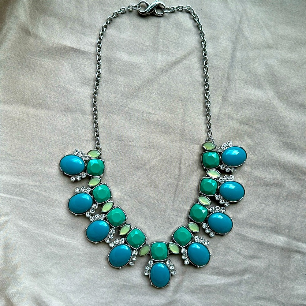 Lia Sophia necklace 18-21” silver aqua and cut crystals